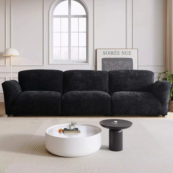 Grande Sofa Collection - Snowy Chenille Black Fabric Sofas for Large Flats, Available in Multiple Sizes
