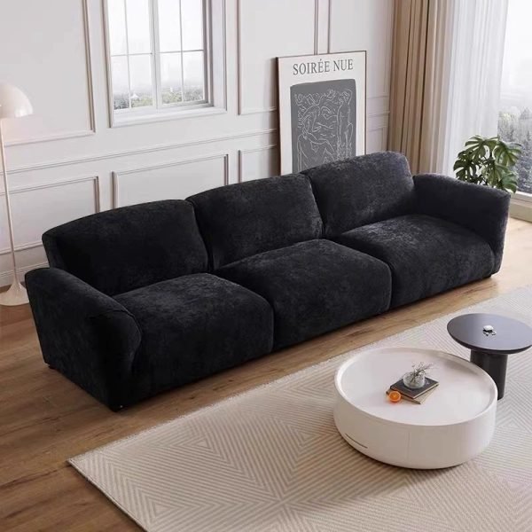 Grande Sofa Collection - Snowy Chenille Black Fabric Sofas for Large Flats, Available in Multiple Sizes