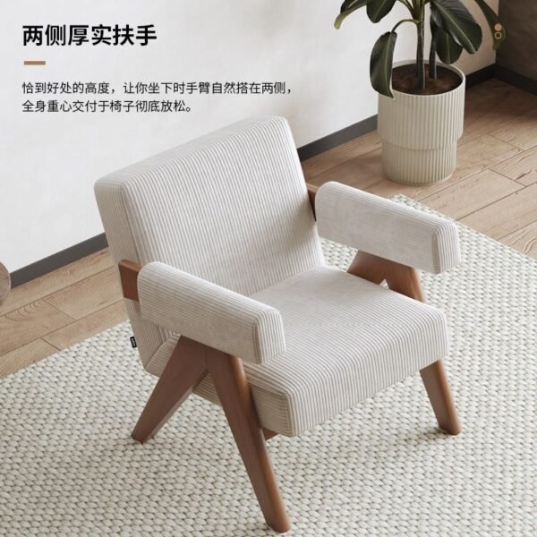 Living Room Yellow Fabric Upholstery Wood Armrest Armchair