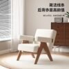Living Room Yellow Fabric Upholstery Wood Armrest Armchair