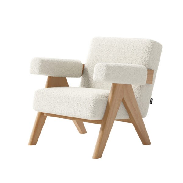 Living Room Yellow Fabric Upholstery Wood Armrest Armchair