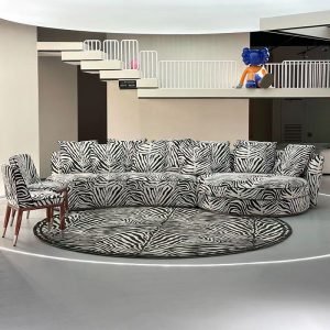 3.4M Extra-Long Modern Sectional Sofa with Zebra Pattern, Comfortable Upholstered Couch for Spacious Living Room