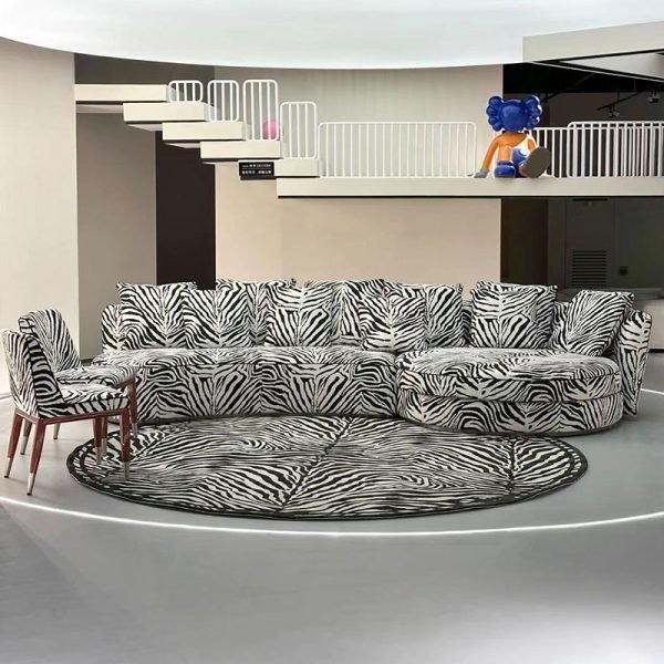 3.4M Extra-Long Modern Sectional Sofa with Zebra Pattern, Comfortable Upholstered Couch for Spacious Living Room