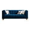 Royal Blue Velvet Sofa with Brass Feet and Nailhead Trim, Perfect for Luxurious Living Rooms