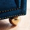 Royal Blue Velvet Sofa with Brass Feet and Nailhead Trim, Perfect for Luxurious Living Rooms