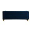 Royal Blue Velvet Sofa with Brass Feet and Nailhead Trim, Perfect for Luxurious Living Rooms