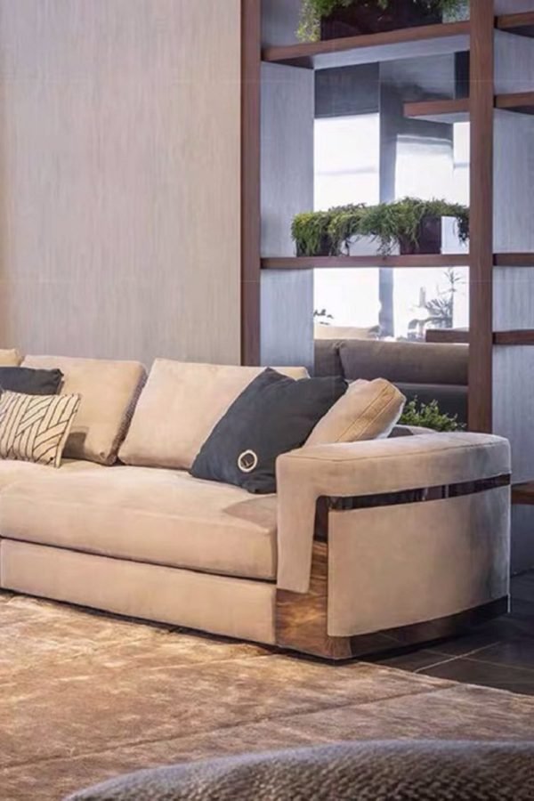 250CM Dark Green Velvet Sectional Sofa with Wooden Accents, Perfect for Modern Living Rooms