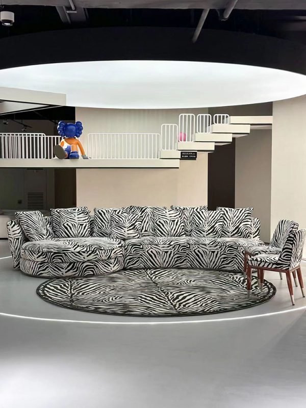 3.4M Extra-Long Modern Sectional Sofa with Zebra Pattern, Comfortable Upholstered Couch for Spacious Living Room