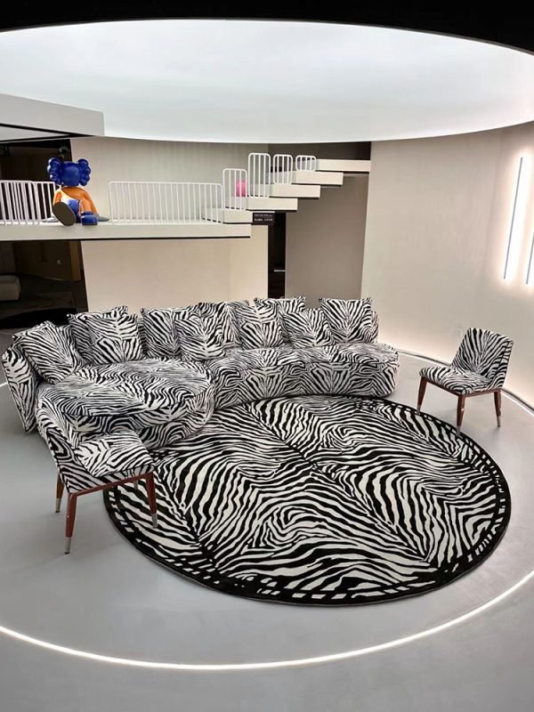 3.4M Extra-Long Modern Sectional Sofa with Zebra Pattern, Comfortable Upholstered Couch for Spacious Living Room