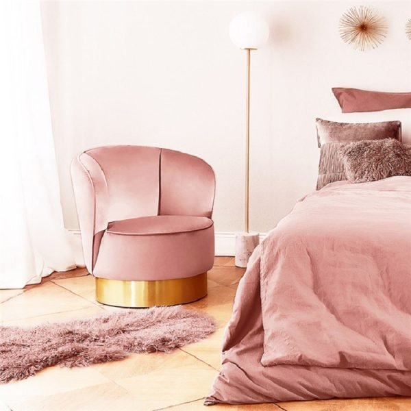 70×75×80 cm Petite Luxury Armchair – Fixed-Base Velvet Single Seat in Grey, Mist Blue & Pink