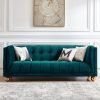 Royal Blue Velvet Sofa with Brass Feet and Nailhead Trim, Perfect for Luxurious Living Rooms