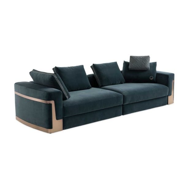 250CM Dark Green Velvet Sectional Sofa with Wooden Accents, Perfect for Modern Living Rooms