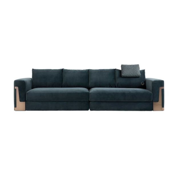 250CM Dark Green Velvet Sectional Sofa with Wooden Accents, Perfect for Modern Living Rooms