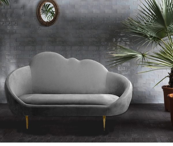 2M Cloud-Shaped Cream Velvet Sofa with Gold Legs, Exquisite for Modern Living Rooms