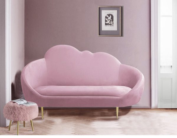 2M Cloud-Shaped Cream Velvet Sofa with Gold Legs, Exquisite for Modern Living Rooms