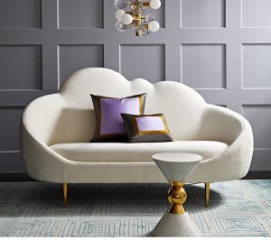 2M Cloud-Shaped Cream Velvet Sofa with Gold Legs, Exquisite for Modern Living Rooms